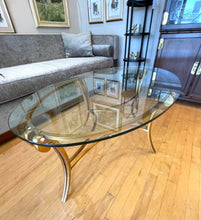 Load image into Gallery viewer, Oval Glass Top Coffee Table with Gold Leaf Metal Base