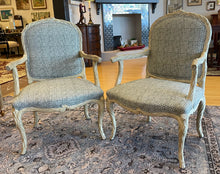 Load image into Gallery viewer, Pair of Louis XV Style Fauteuil Armchairs with Patterned Upholstery