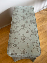 Load image into Gallery viewer, Custom Upholstered Sea Foam Green Bench on Wheels