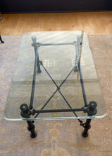 Load image into Gallery viewer, Rectangular Glass Top Coffee Table with Bronze Wrought Iron Base