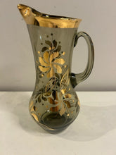 Load image into Gallery viewer, MCM Smoked Glass Pitcher & 6 Glasses with  Gold Detailing made in Hungary