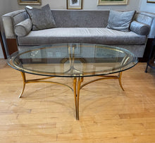 Load image into Gallery viewer, Oval Glass Top Coffee Table with Gold Leaf Metal Base