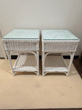 Load image into Gallery viewer, Pair of White Wicker Nightstands with Glass Tops