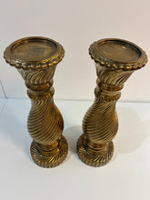 Load image into Gallery viewer, Pair of Gold Swirled Candleholders with Candles