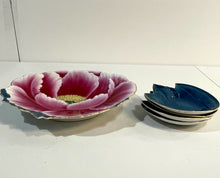 Load image into Gallery viewer, Vintage Porcelain Lotus Platter with 4 Leaf Dishes from Fukagawa Arita