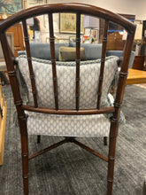 Load image into Gallery viewer, Vintage Bamboo-Style Armchair with Upholstered Seat and Tassled Pillow