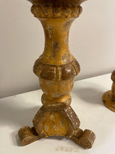 Load image into Gallery viewer, Pair of Distressed  Gold Candleholders with Candles from Pottery Barn