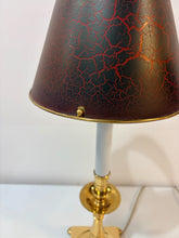 Load image into Gallery viewer, Pair of Brass Candlestick Buffet Lamps with Painted Brass Shades