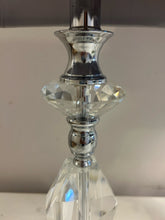 Load image into Gallery viewer, Pair of Faceted Lucite Acrylic & Chrome Lamps with Gray Shades