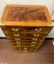 Load image into Gallery viewer, Vintage Grained Burl Elm Wood Bandaji (Scholars Chest) with Ornate Brass Mounts