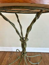 Load image into Gallery viewer, Wood Plank Top Side Table with Green Twisted Iron Base