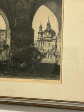 Load image into Gallery viewer, Framed Etching of Street Scene, Prague Czech Republic, signed