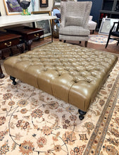 Load image into Gallery viewer, Large Olive Green Tufted Leather Ottoman
