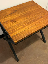 Load image into Gallery viewer, Plank Top End Table with Black Iron Base