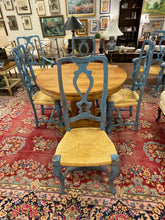 Load image into Gallery viewer, Round Pine Dining Table with Four Rush Seat Chairs