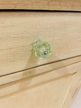 Load image into Gallery viewer, Vintage Shabby Chic Side Table/Cabinet on Casters with Green Detailing