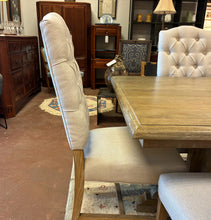 Load image into Gallery viewer, Double Pedestal Dining Table in Seadrift Finish with One 18" Leaf & 8 Tufted Back Side Chairs from Pottery Barn