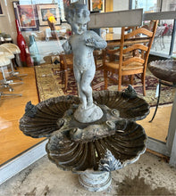 Load image into Gallery viewer, Vintage Cast Metal Fountain with Cherub and Frogs on Shell Shaped Basin & Pedestal