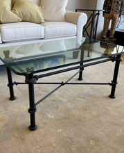 Load image into Gallery viewer, Rectangular Glass Top Coffee Table with Bronze Wrought Iron Base