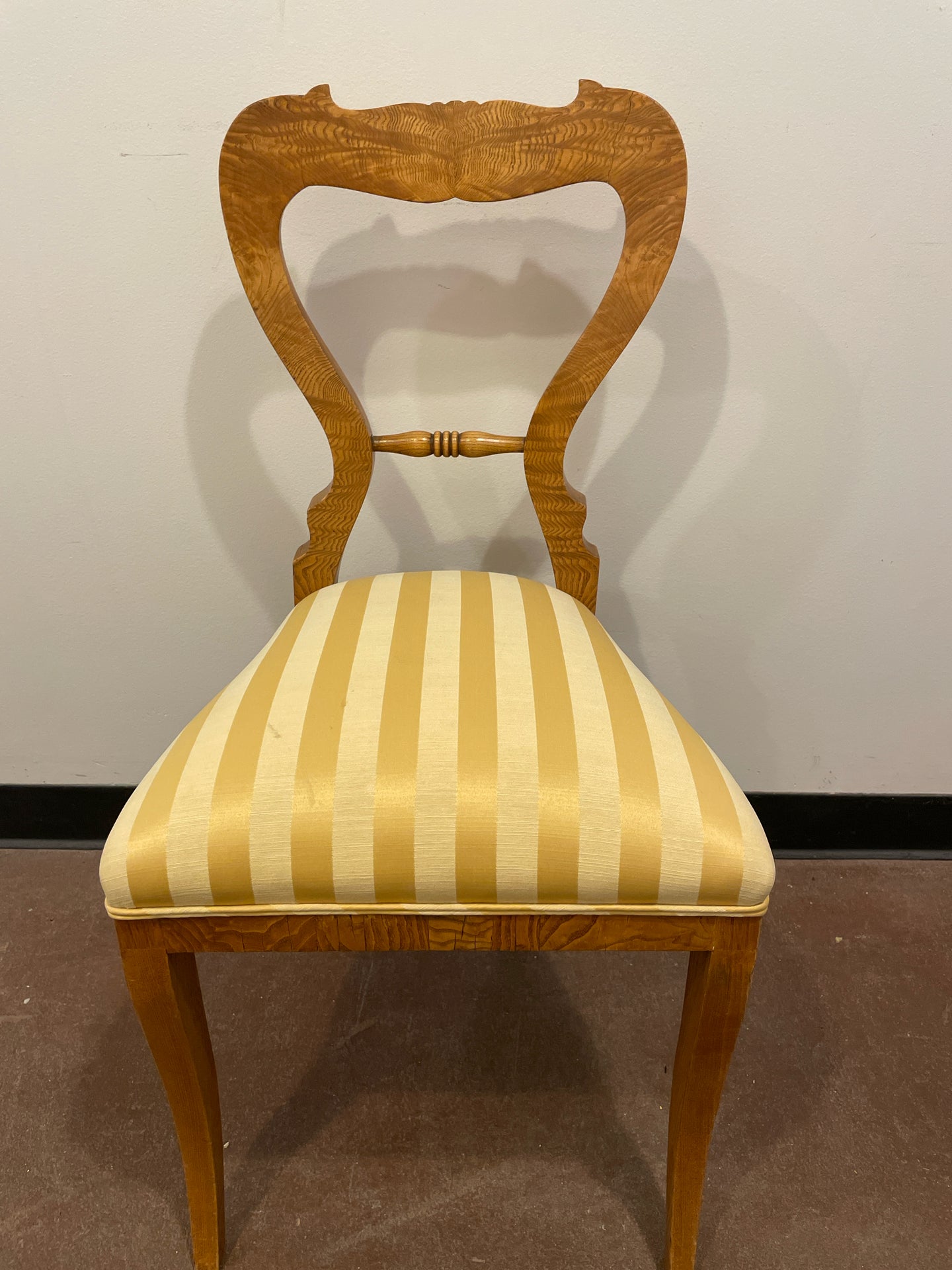 Biedermeier Fruit Wood Side Chair with Yellow Silk Upholstery