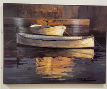 Load image into Gallery viewer, Art Print on Stretched Canvas " Barcas al Atardecer " by Pock Romeu
