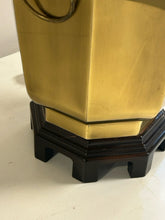 Load image into Gallery viewer, Vintage Wildwood-Style Brass Hexagonal Lamp with Ring Handles on Wood Base