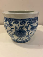Load image into Gallery viewer, Blue & White Ceramic Planter on Wheeled Stand