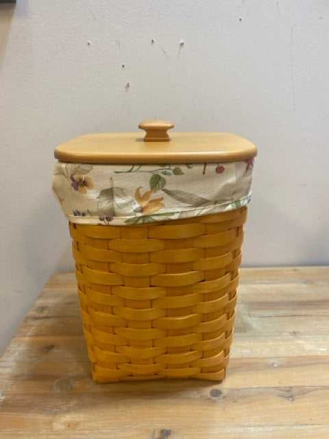 Tall Floral Longaberger Basket with Wooden Lid