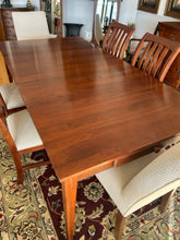 Load image into Gallery viewer, Mission Style Dining Room Table, Three 18"  Leaves & Pads, 2 Upholstered Parson Chairs and 4 Side Chairs from Ethan Allen