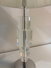 Load image into Gallery viewer, Pair of Stacked Geometric Lucite Table Lamps with Chrome Base