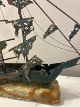 Load image into Gallery viewer, Vintage Shipwreck Copper Art Sculpture on Stone Base