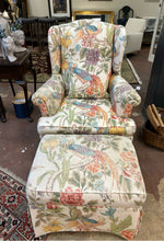 Load image into Gallery viewer, Upholstered Wing Chair and Skirted Ottoman