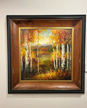 Load image into Gallery viewer, Large Framed Oil Painting of Autumn Scene, Birch Trees, signed