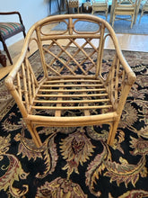 Load image into Gallery viewer, Blonde Rattan Armchair with Cream Herringbone Upholstery