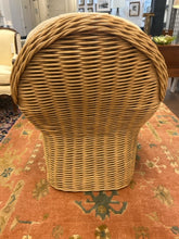Load image into Gallery viewer, Rounded Back Rattan Armchair wth Cream Herringbone Upholstery