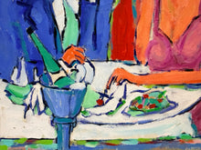Load image into Gallery viewer, Original Expressionist Painting of Couple Dining by Ron Rubin, signed- Painted on Board/Unframed