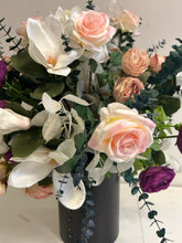 Load image into Gallery viewer, Custom Silk Flower Arrangement in Black Metal Container