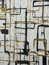 Load image into Gallery viewer, Abstract Contemporary Art Print, Gold, Black & White in Black Frame
