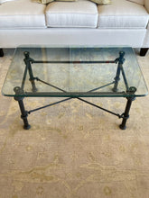Load image into Gallery viewer, Rectangular Glass Top Coffee Table with Bronze Wrought Iron Base