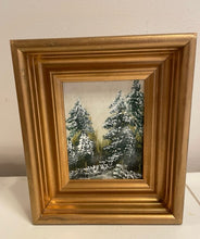 Load image into Gallery viewer, Oil Painting of Snow Covered Pine Trees in Gold Frame