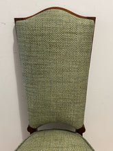 Load image into Gallery viewer, Six French Inspired Art Deco High Back Dining Chairs with Green Herringbone Tweed Upholstery