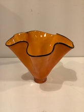 Load image into Gallery viewer, Hand Blown Amber & Black Handkerchief Bowl, signed