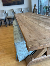 Load image into Gallery viewer, Custom Upholstered Sea Foam Green Bench on Wheels