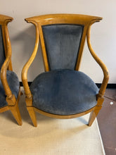 Load image into Gallery viewer, Pair of Vintage Biedermeier Style Maple Arm Chairs with Blue Upholstery