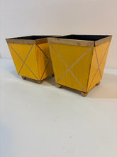 Load image into Gallery viewer, Pair of Yellow Square Planters on Gold Ball Feet