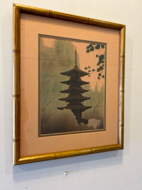 Print of Pagoda in Bamboo Frame