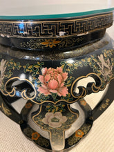 Load image into Gallery viewer, Vintage Black Lacquer Chinoiserie Glass Top Garden Stool