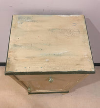 Load image into Gallery viewer, Vintage Shabby Chic Side Table/Cabinet on Casters with Green Detailing