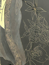 Load image into Gallery viewer, Hand Painted Fabric with Gold Threading of Asian Empress in Gold Bamboo Frame