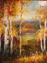 Load image into Gallery viewer, Large Framed Oil Painting of Autumn Scene, Birch Trees, signed